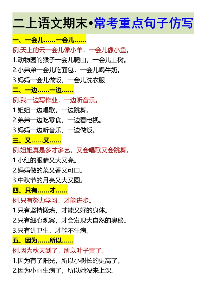 二上语文期末•常考重点句子仿写-985文库